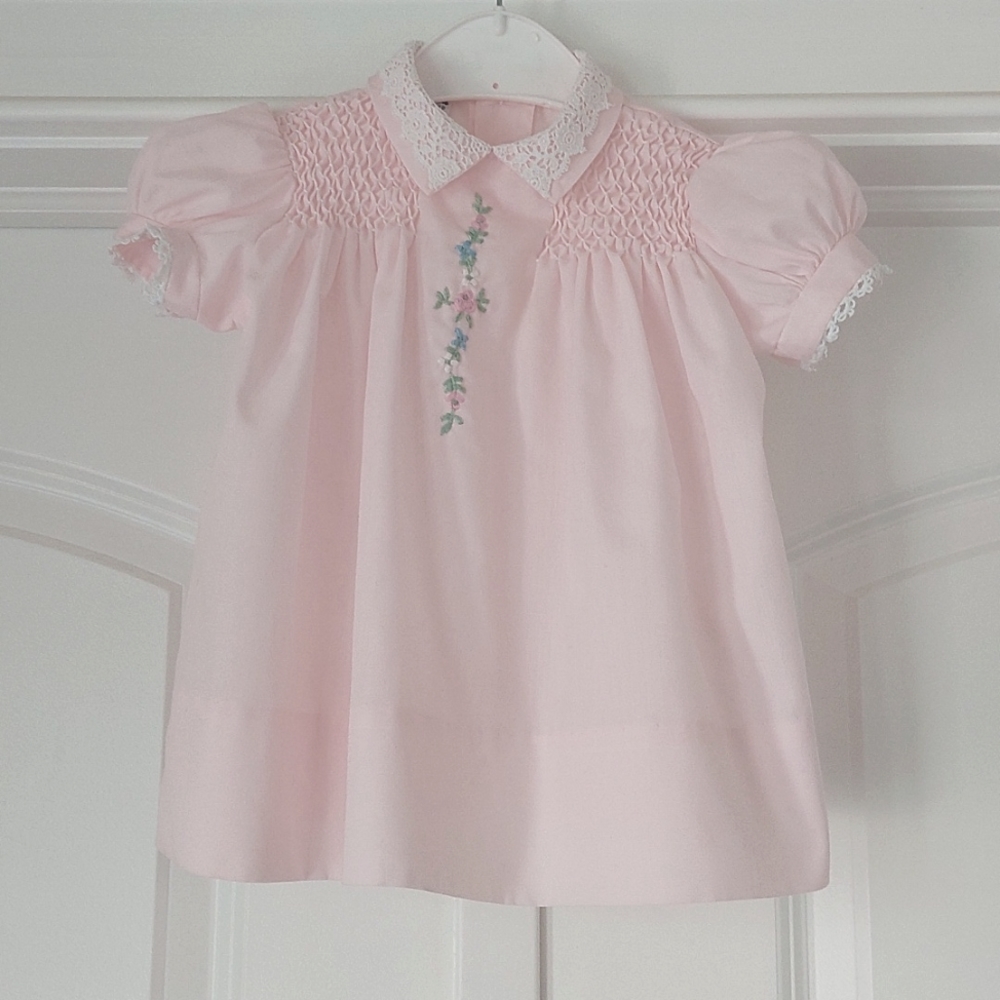 Vintage Polly Flinders Hand Smocked Baby Dress